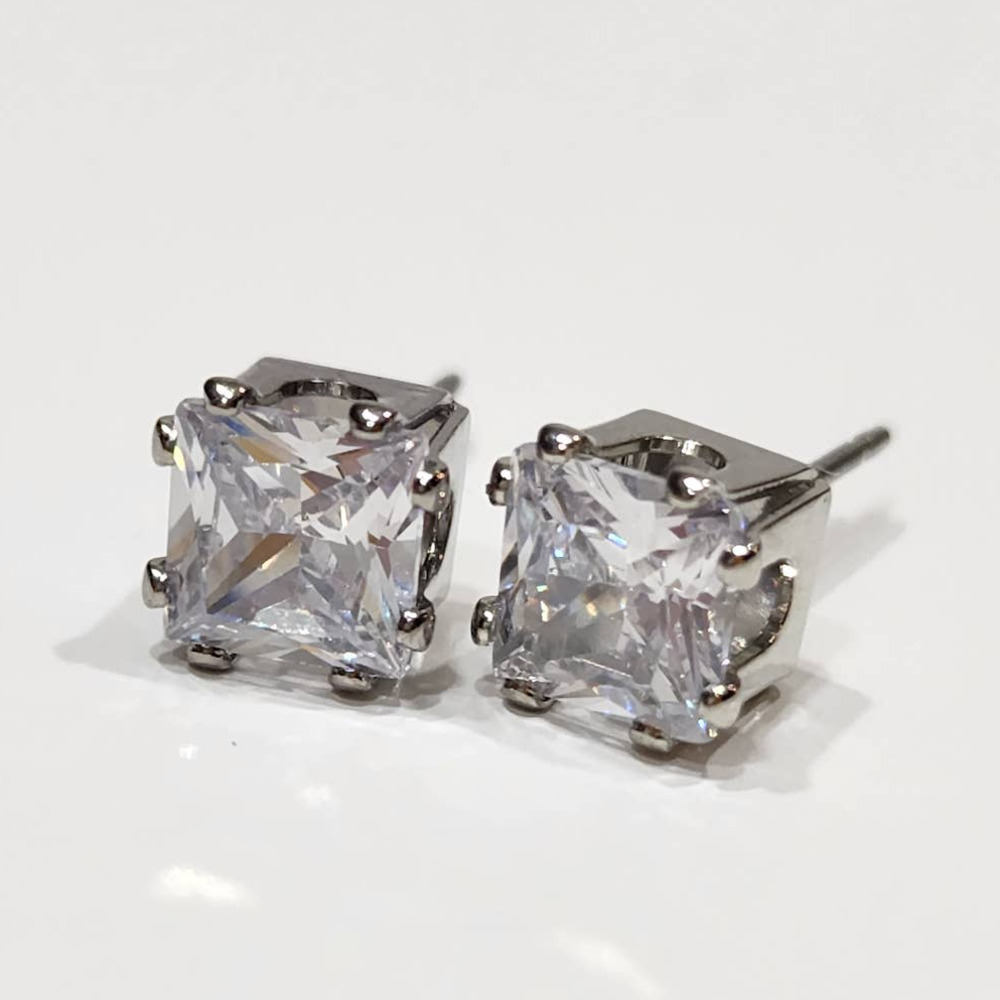 Silver Princess Cut 2 CTW Stud‎ Earrings